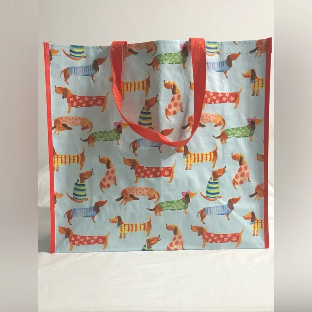 Marshall Tote Reusable shopping bag doggies graphic blue.